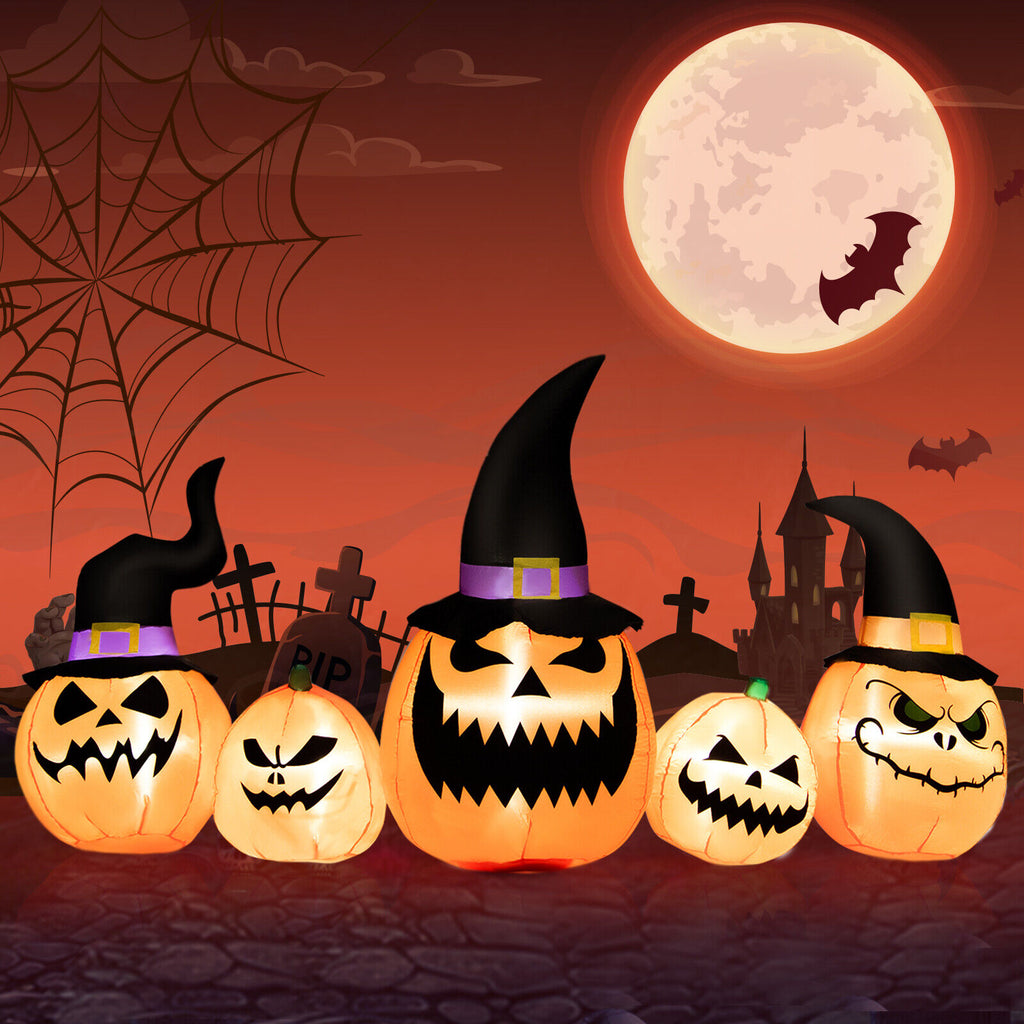 Inflatable Pumpkin Family Halloween Yard Decoration with LED Lights - Waterproof, 8 Feet