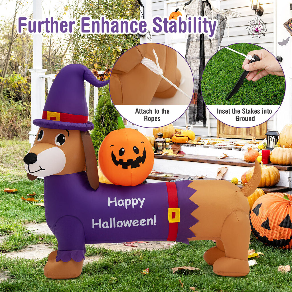 Halloween Inflatable Dachshund Dog with Pumpkin and LED Lights - Yard Decoration