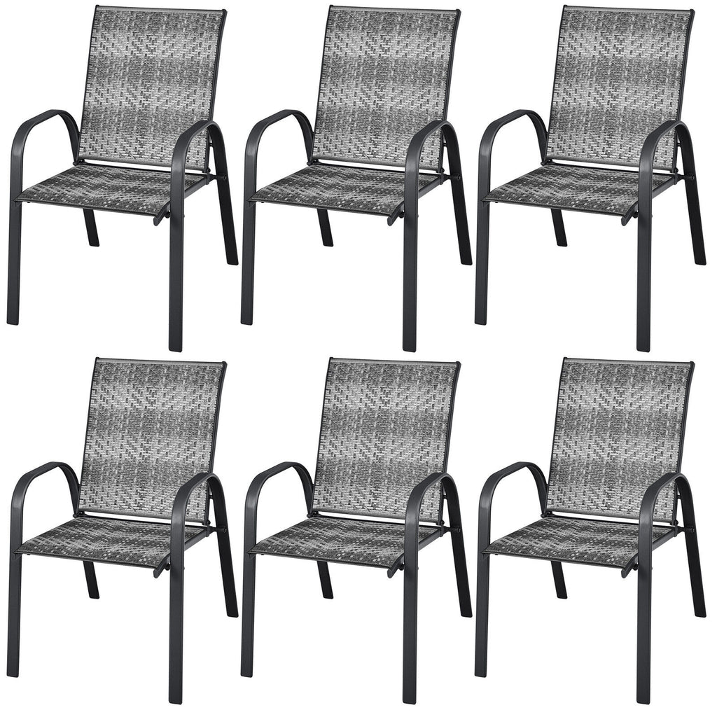 Outdoor Wicker Stackable Chairs Set of 6 - Gray