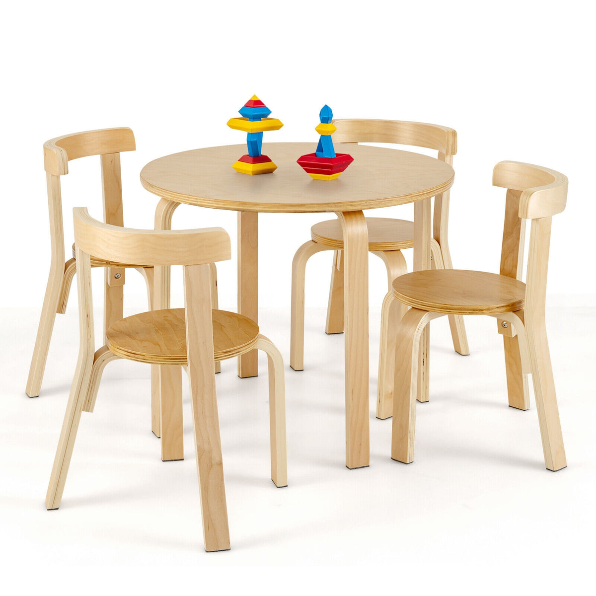 Kids Wooden Curved Back Activity Table and Chair Set - Round Natural