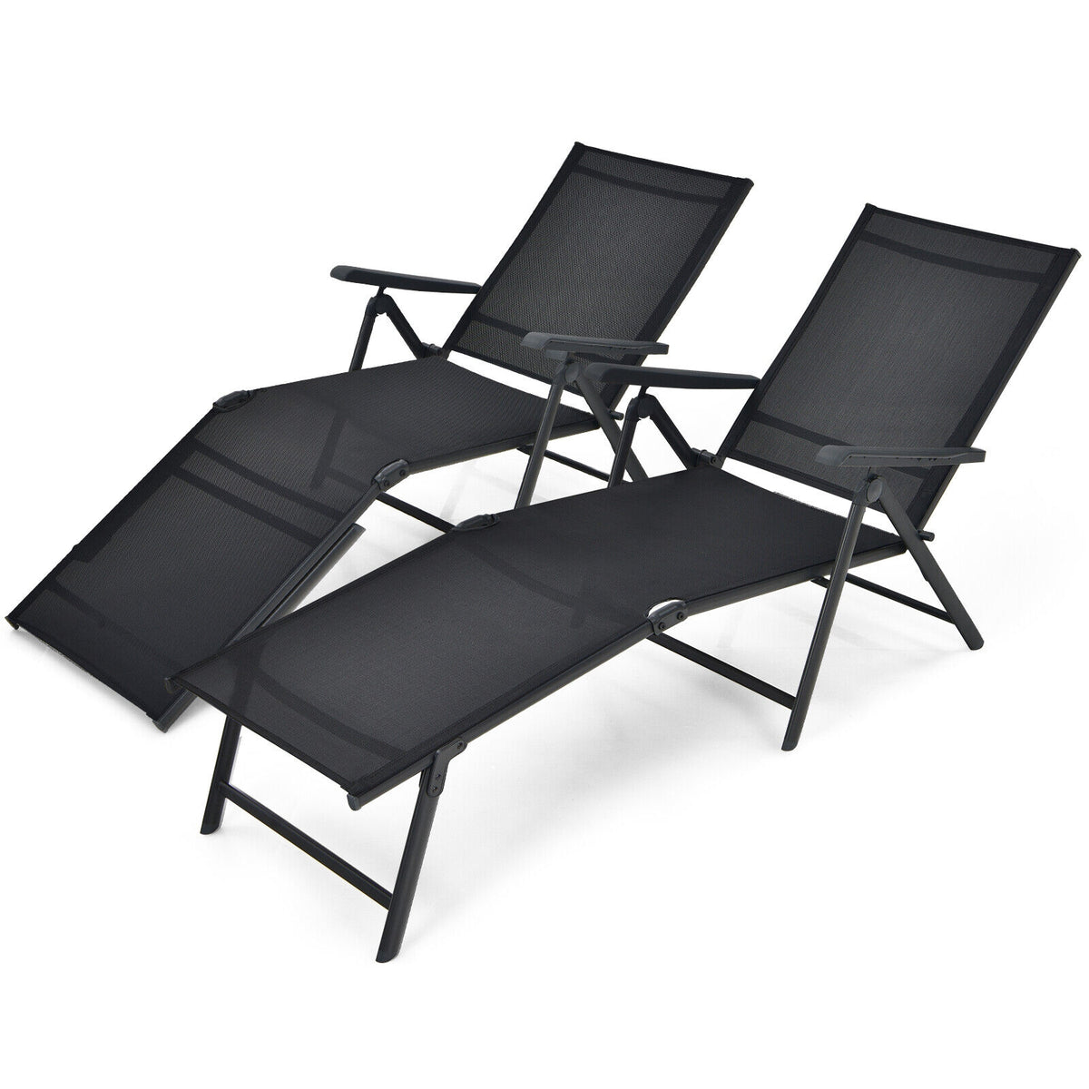 Foldable Chaise Lounge Chair with Footrest - Black