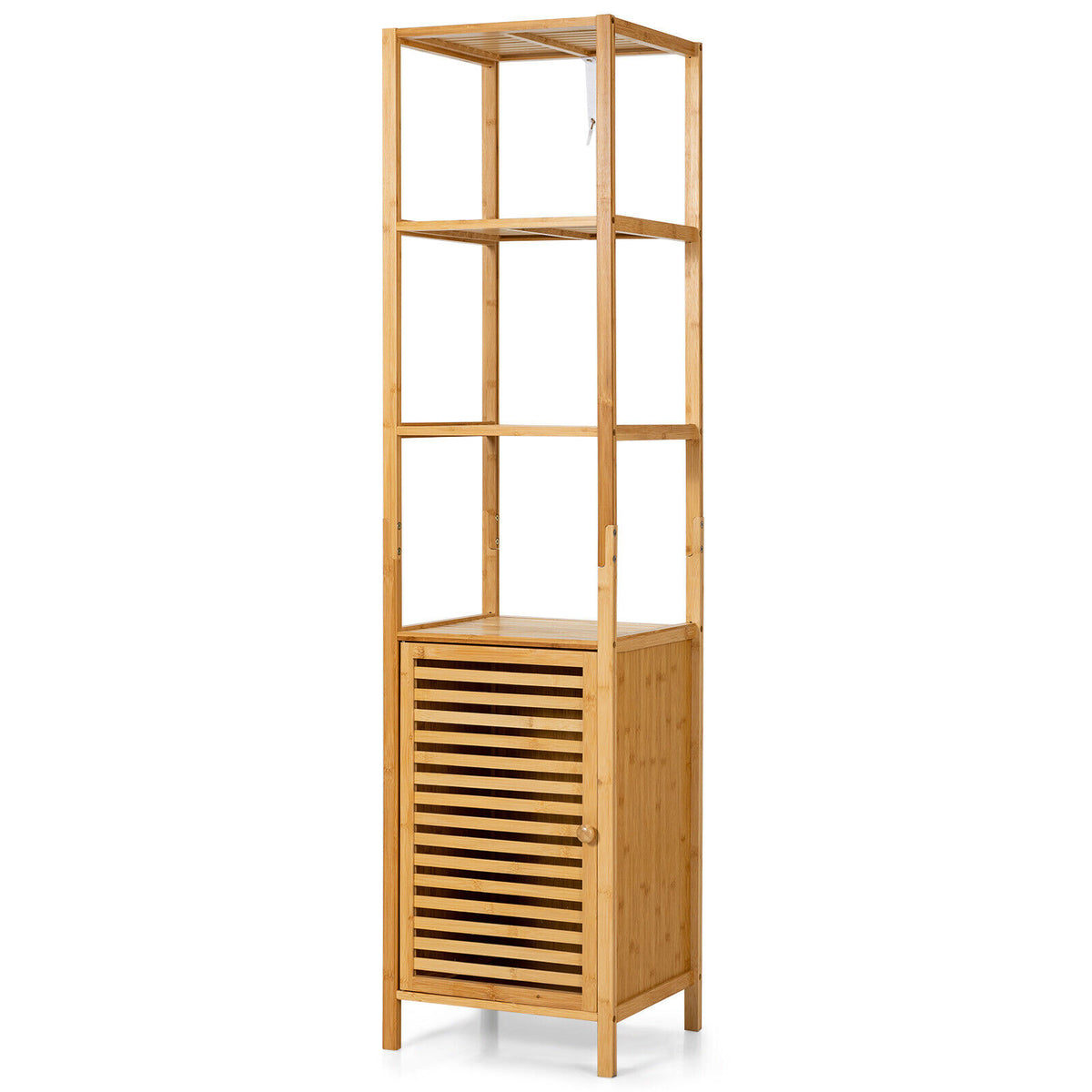 4-Tier Bamboo Floor Storage Cabinet with Shutter Door - 62-inch H