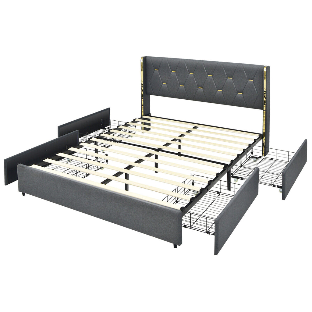 Full Size Upholstered Platform Bed with 4 Storage Drawers - Dark Gray