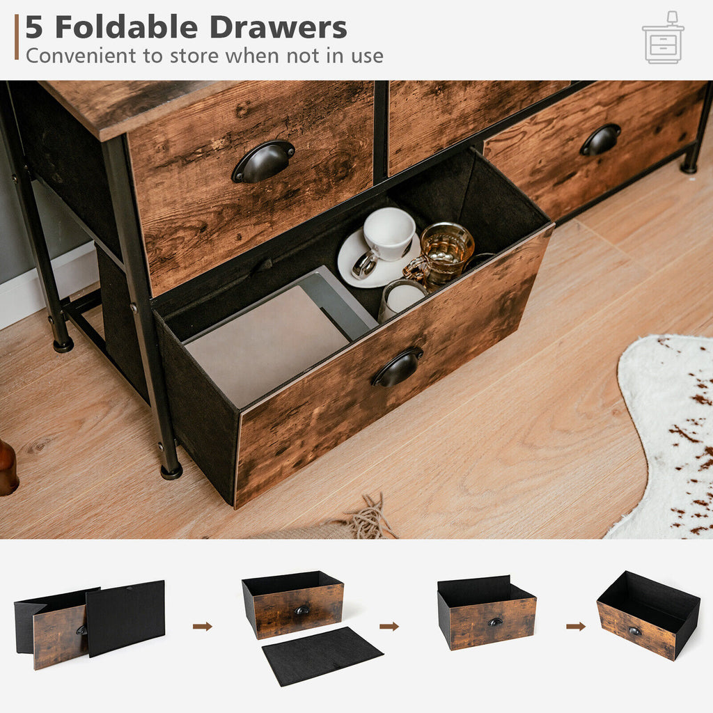 5-Drawer Dresser Organizer with Wooden Top - Rustic Brown