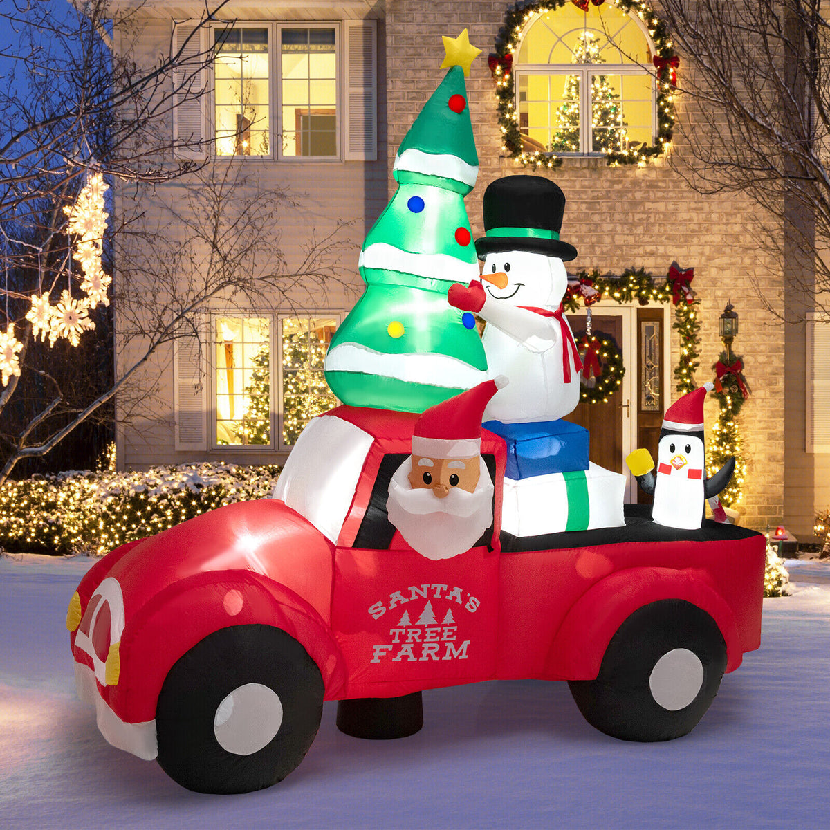Inflatable Santa Claus Driving a Car with LED Lights & Air Blower - 8ft Christmas Decoration - Santa Car B Style