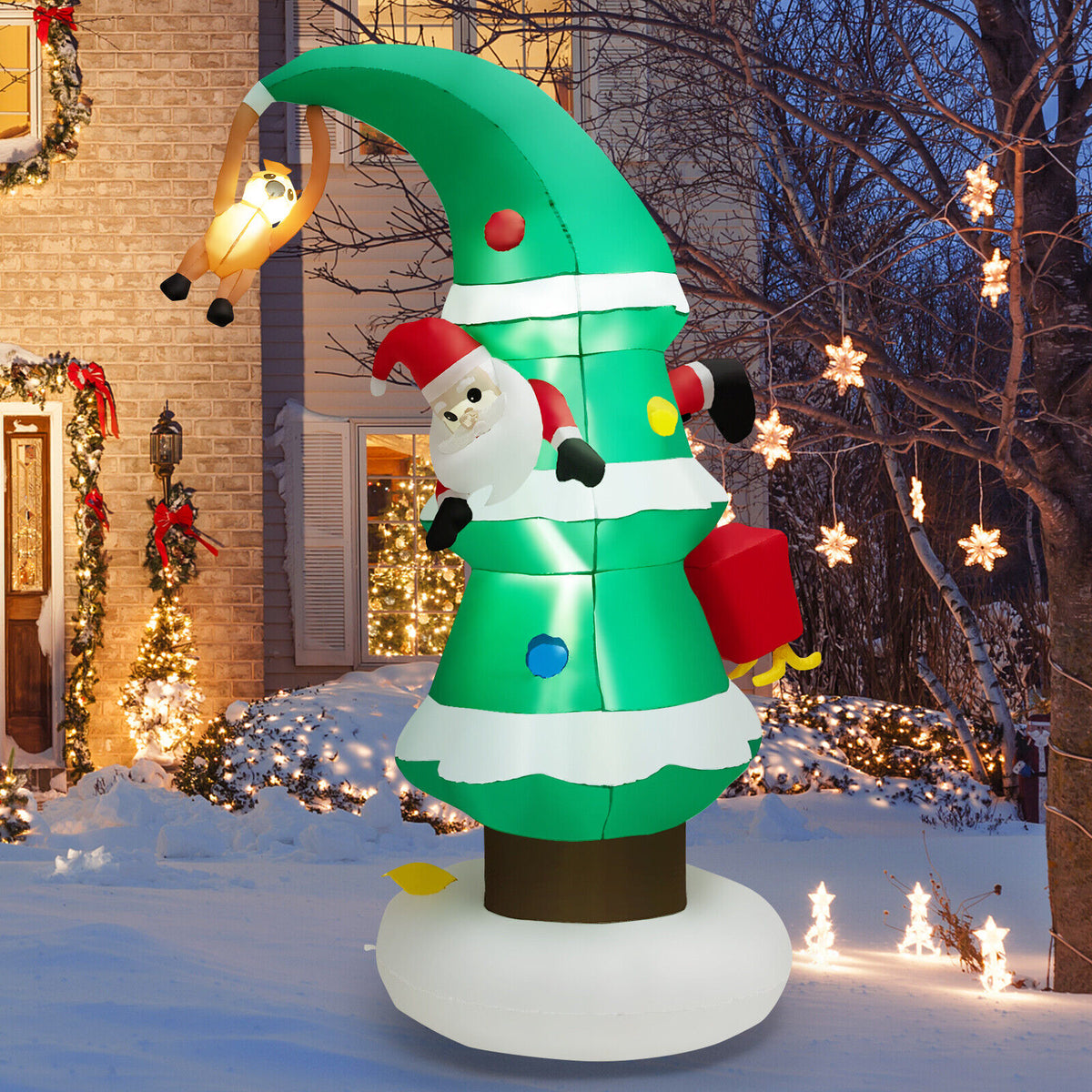 Inflatable Christmas Tree with Santa Claus - 8ft Holiday Decor with LED Lights - Variation: F Style