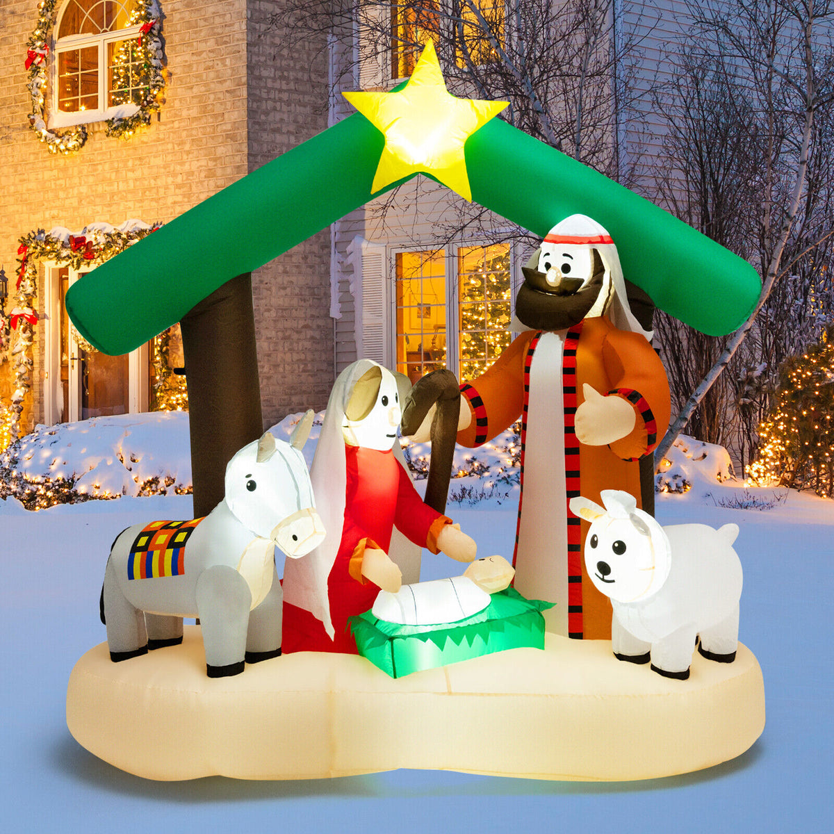 6.7 Feet Inflatable Nativity Scene with LED Lights for Christmas Yard Decor