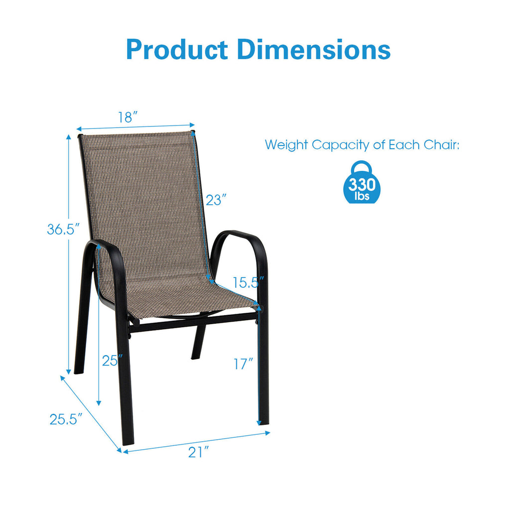 Stackable Patio Dining Chairs Set of 6 with Curved Armrests