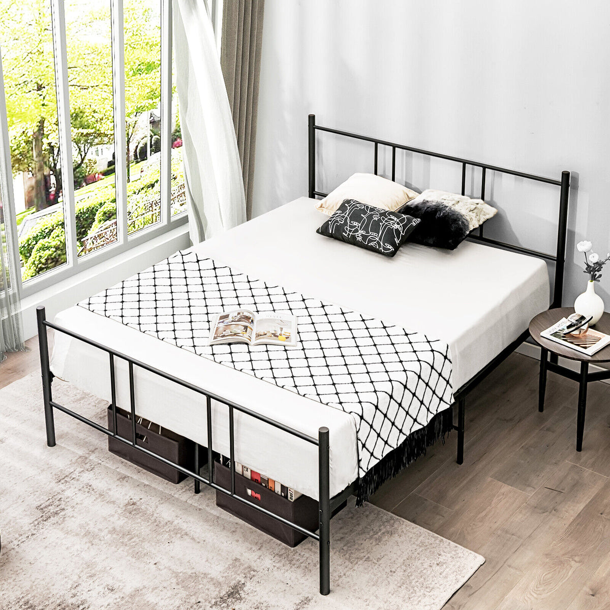 Steel Platform Bed Frame with High Headboard - Full Size