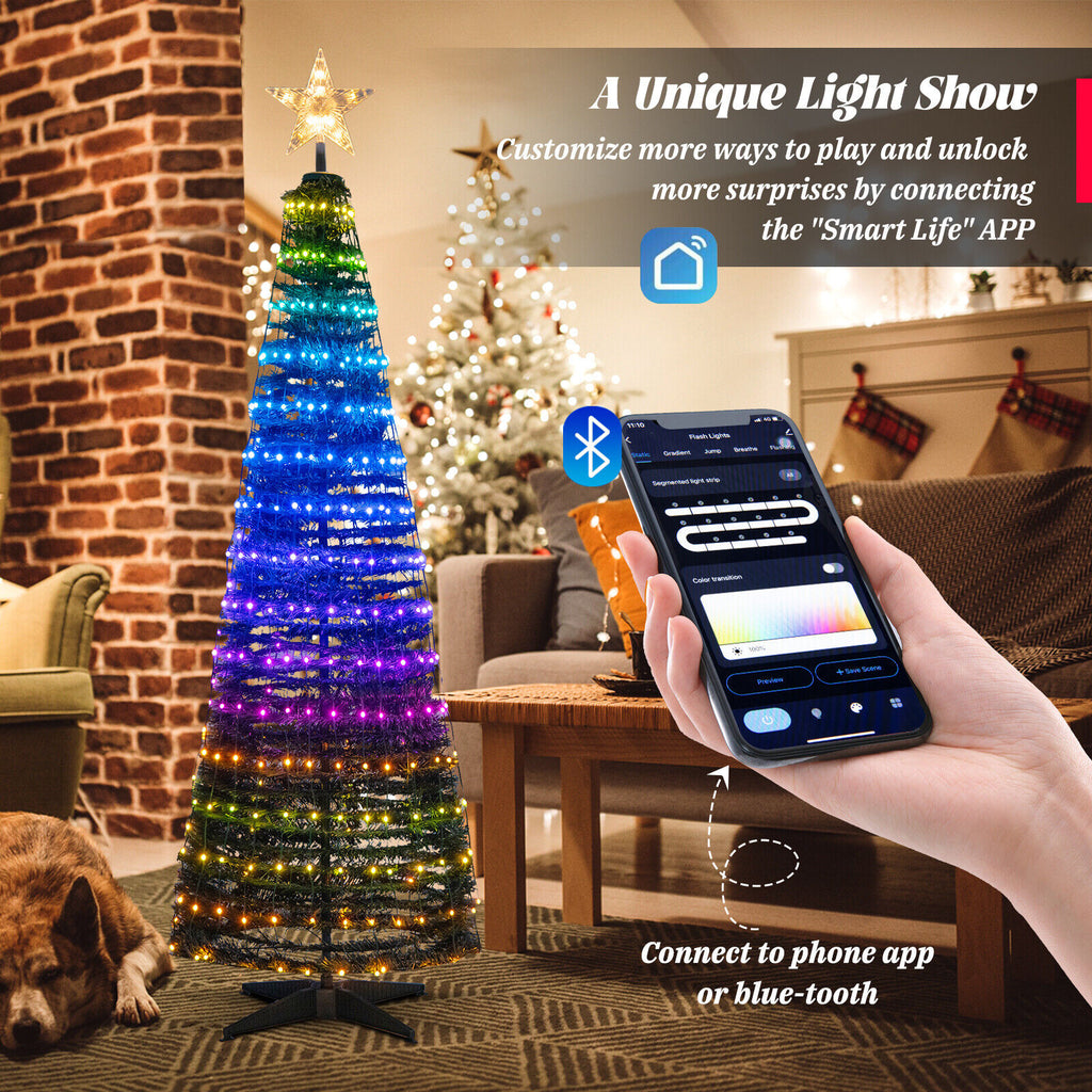 6.2 Feet Pop-up Lighted Christmas Tree with 282 RGB LED Lights - Green