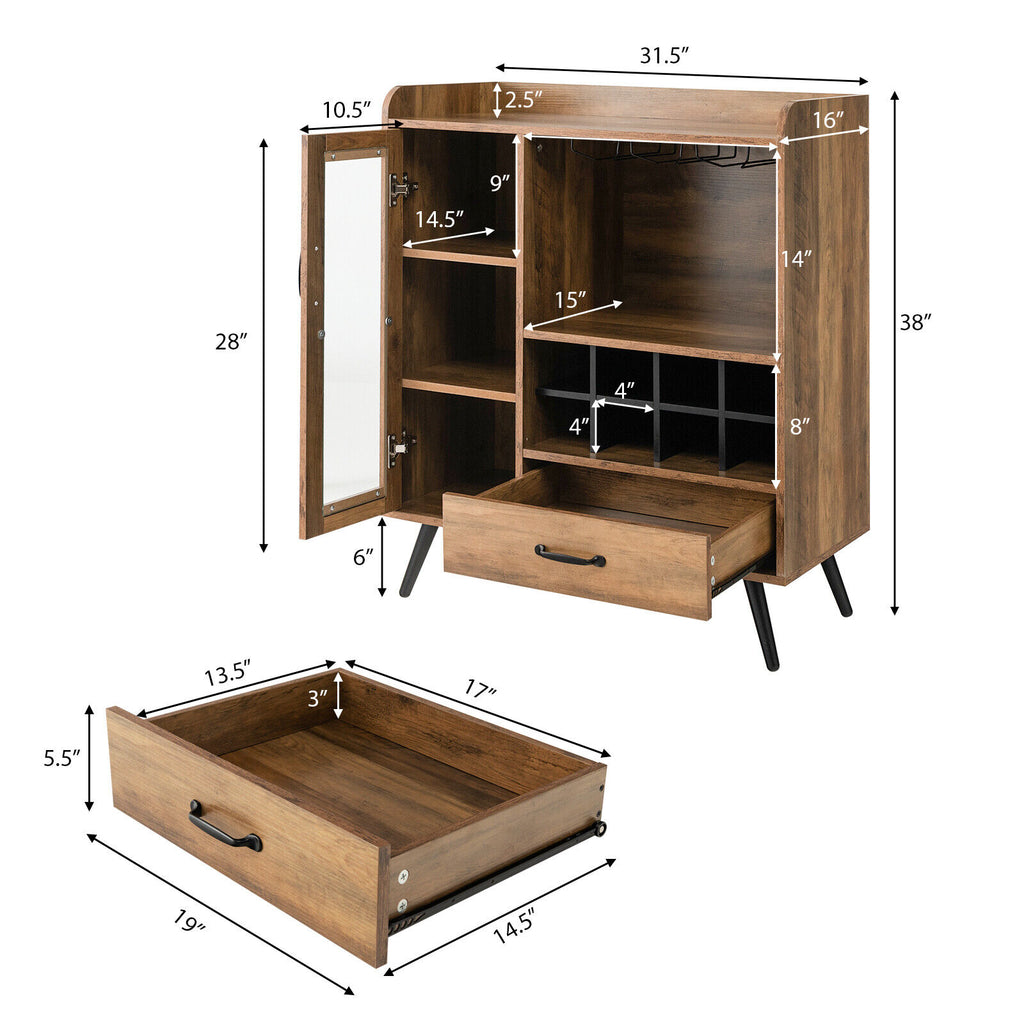 Buffet Sideboard with Wine Rack and Glass Holder - Rustic Brown