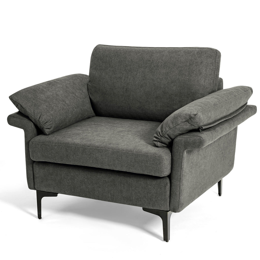 Gray Accent Armchair with Spring Support & Cushions