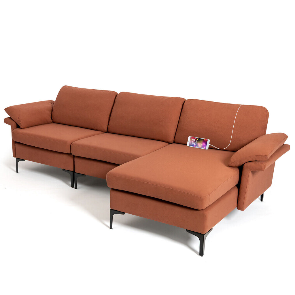 3-Seat L-Shaped Sectional Sofa with Reversible Chaise, Rust Red