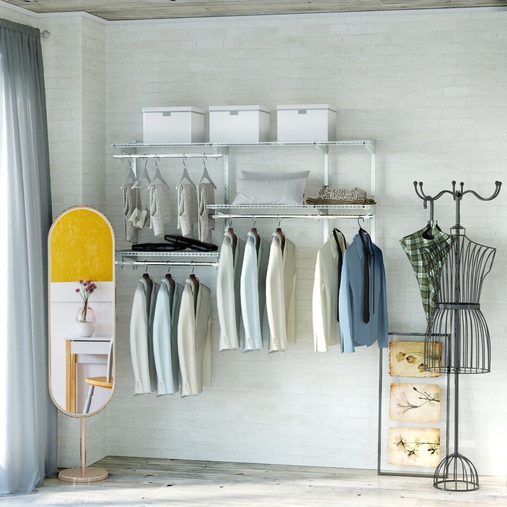 Closet Organizer System 3-5 Feet Wall-Mounted with Hang Rod, White