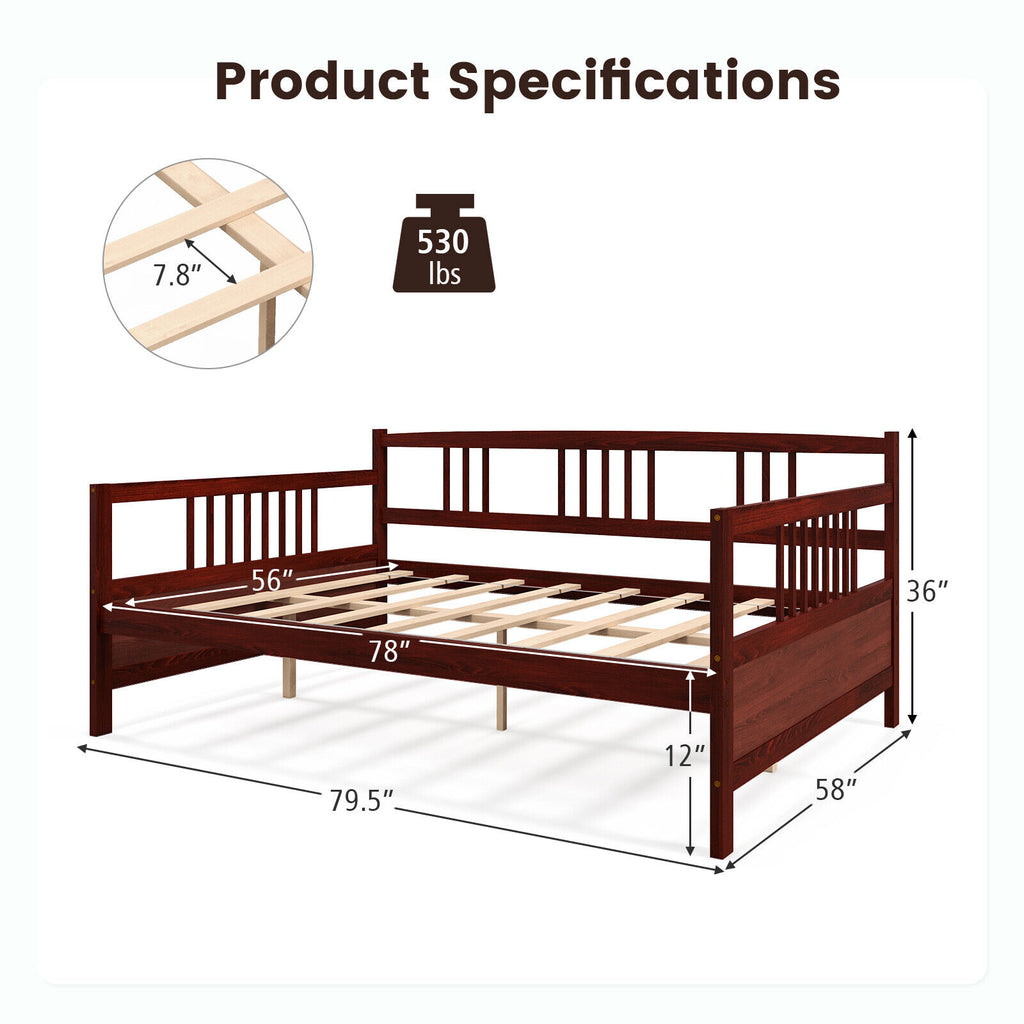 Wooden Full Size Daybed Frame with Guardrails - Brown