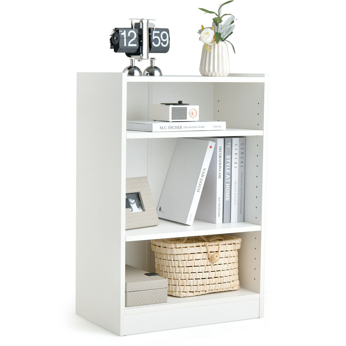 3-Tier Bookcase with Adjustable Shelves, Rustic Brown
