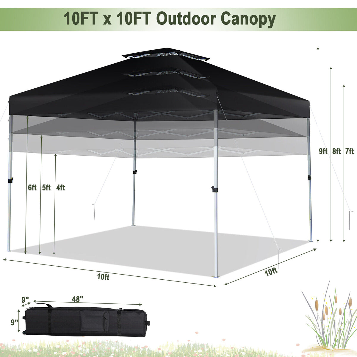 2-Tier 10 x Feet Pop-up Canopy Tent with Wheeled Carry Bag