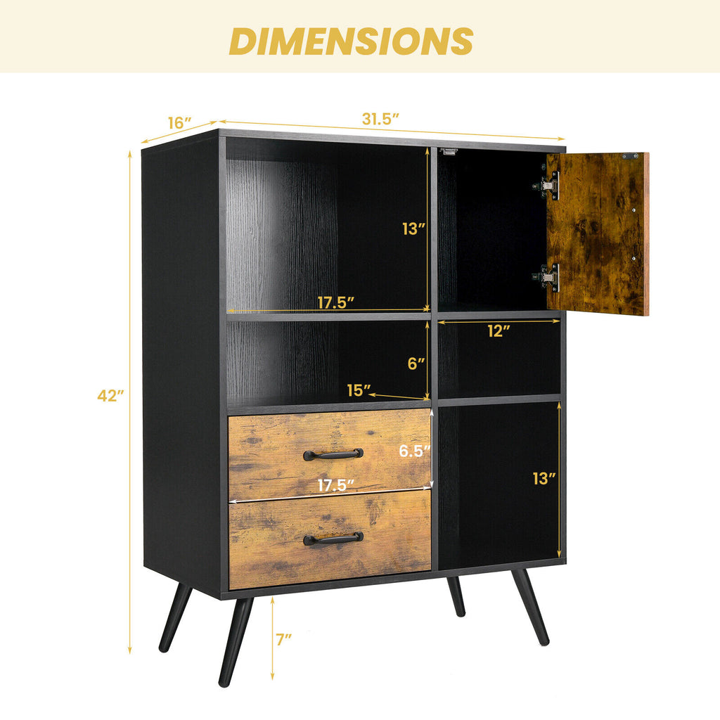 Kitchen Sideboard Buffet Cabinet with Drawers & Cubbies - Rustic Brown