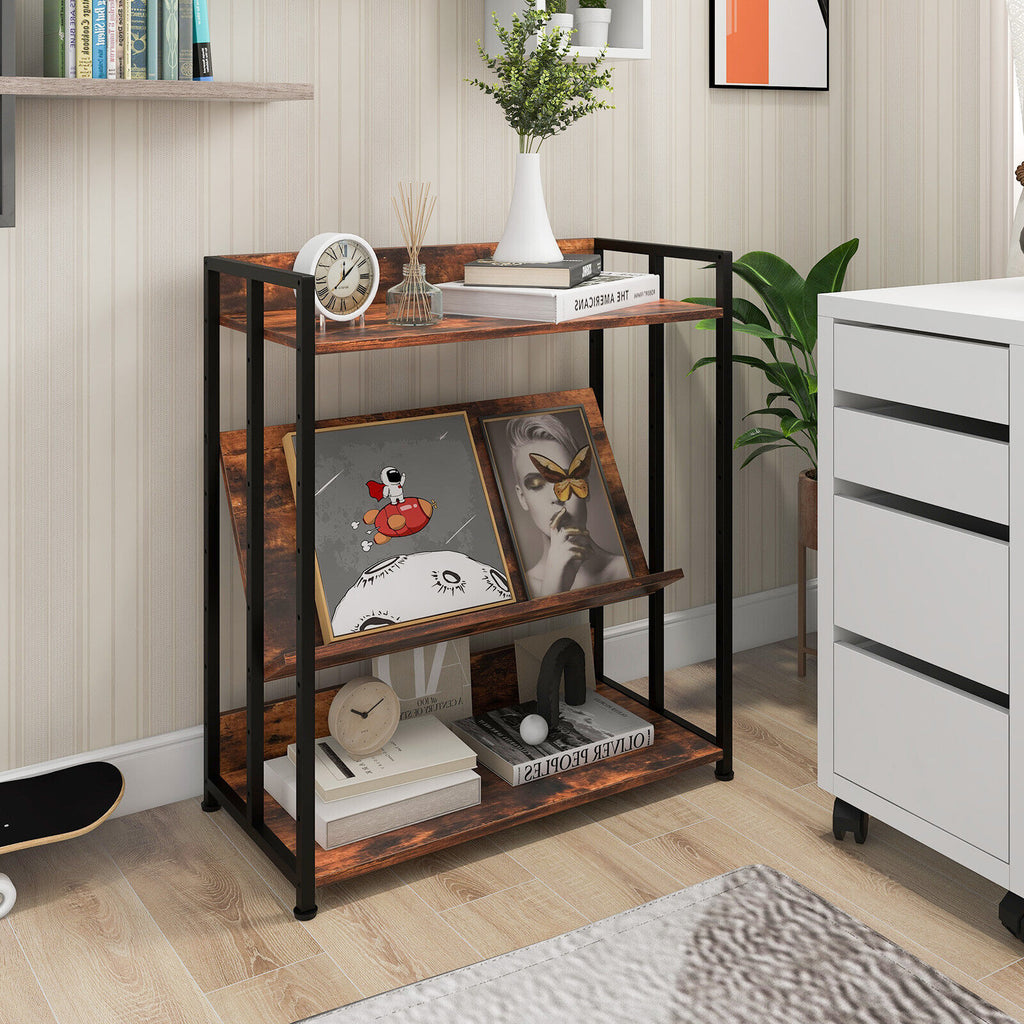 3-Tier Industrial Bookshelf with Adjustable Metal Frame Shelves
