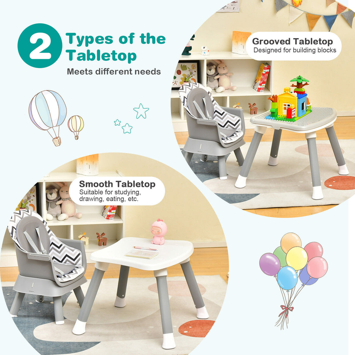 Gray & White 8-in-1 Convertible Baby High Chair with Removable Tray