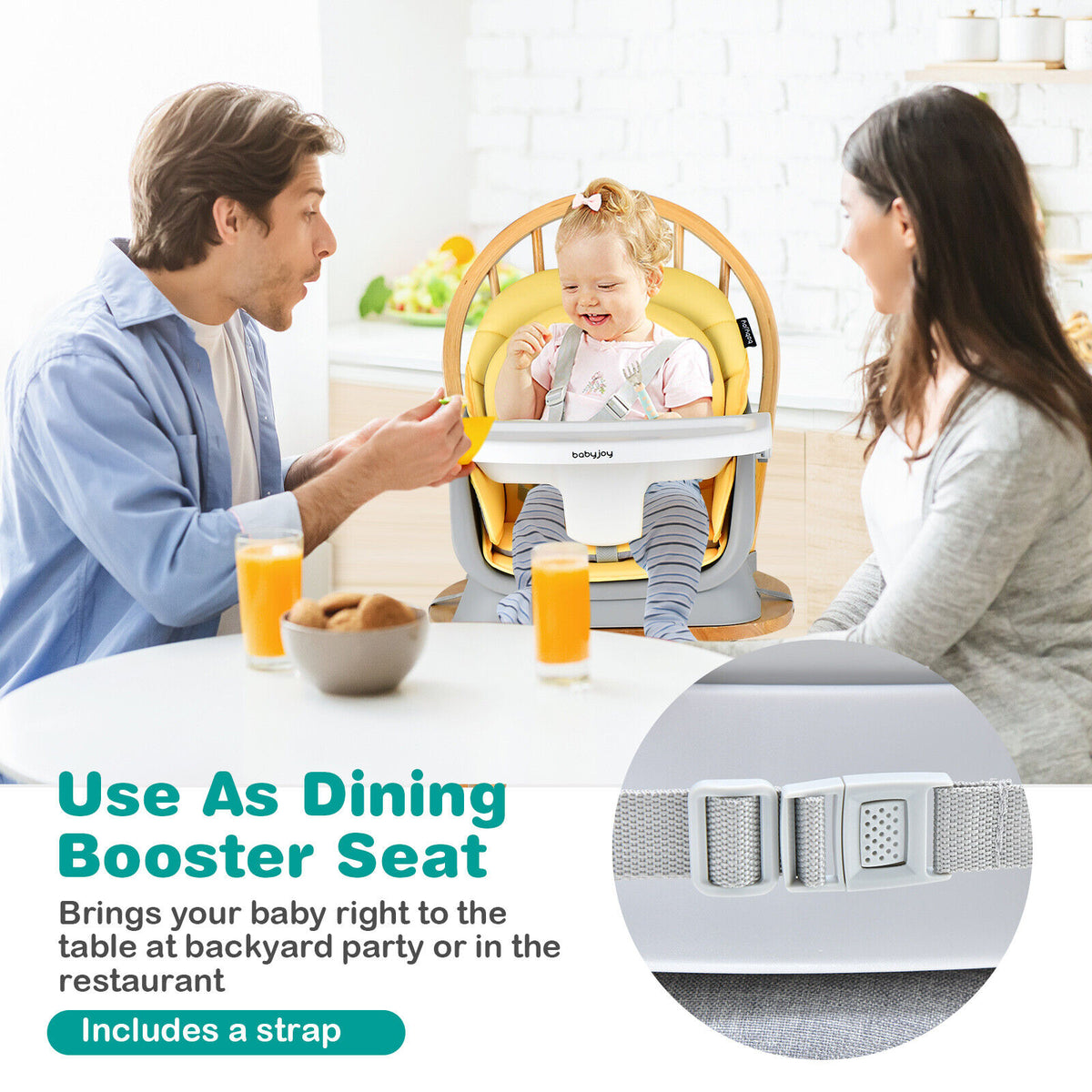 Yellow 8-in-1 Convertible Baby High Chair with Removable Tray & Adjustable Height