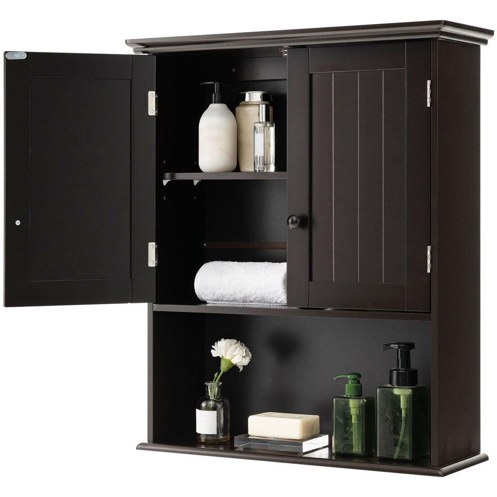2-Door Wall Mount Bathroom Storage Cabinet, 28 Inch H, Espresso