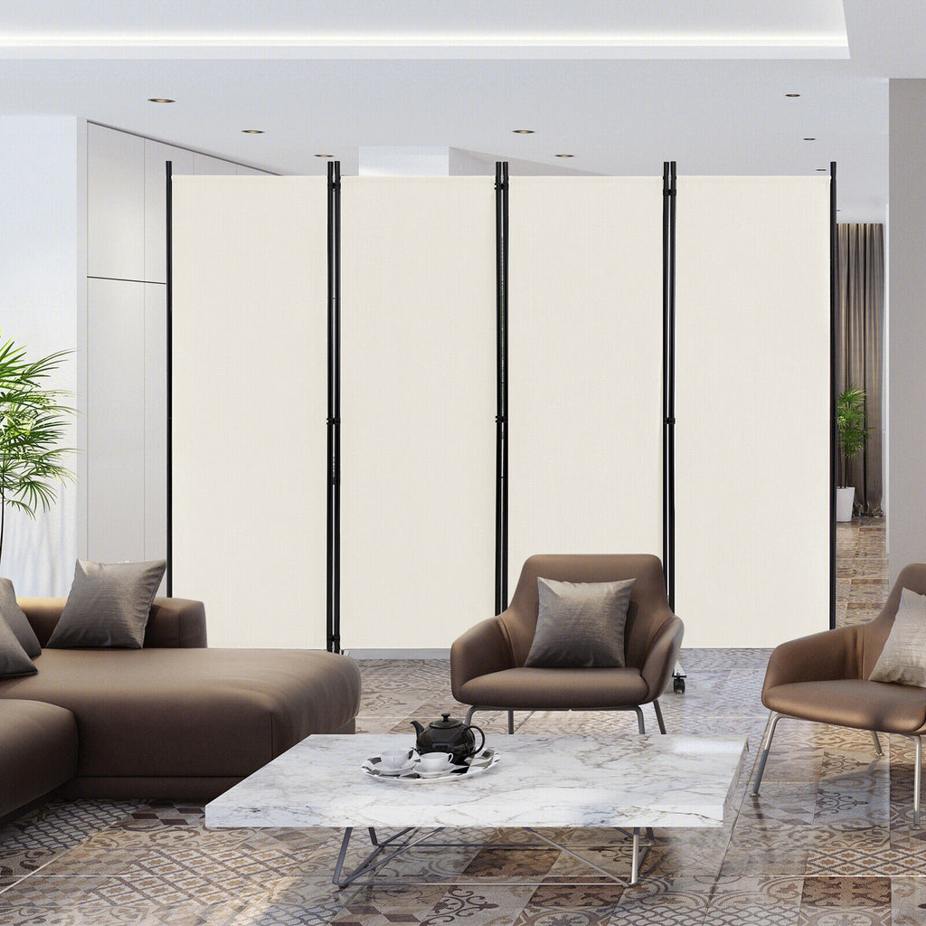 4-Panel Folding Room Divider Privacy Screen with Lockable Wheels – White, 4 Panels & Wheels