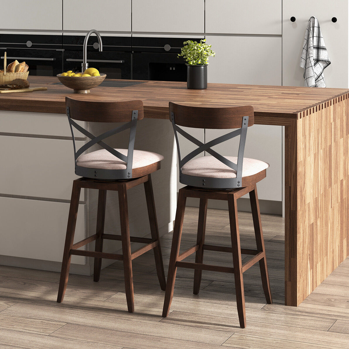 Wooden Swivel Bar Stools Set of 2 - 30 Inches