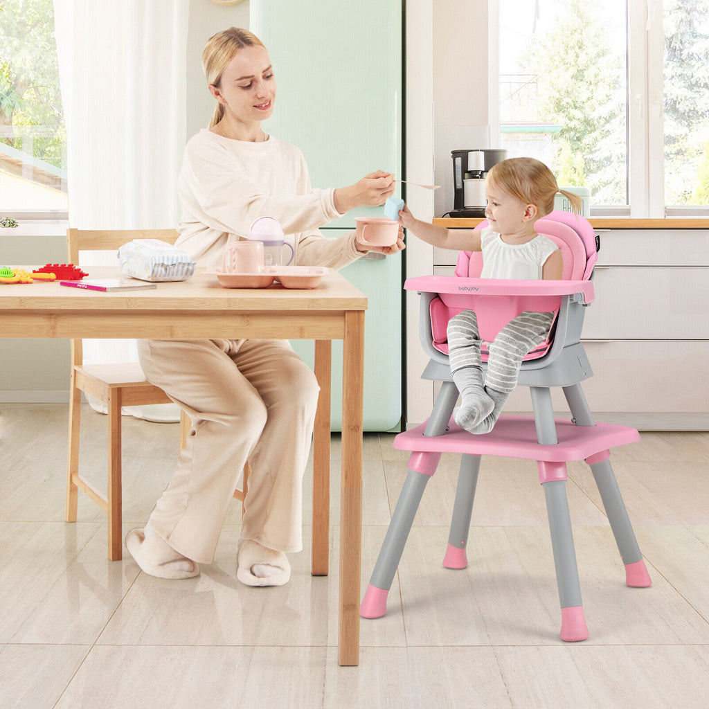 Pink 8-in-1 Convertible Baby High Chair with Removable Tray & Cushion - Costway