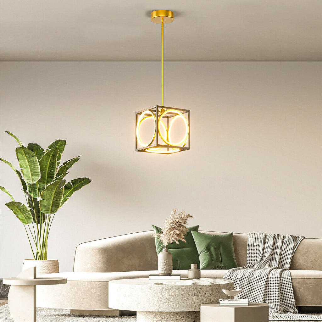 Adjustable Suspender LED Pendant Light - Golden Cube Design, 42 Inch