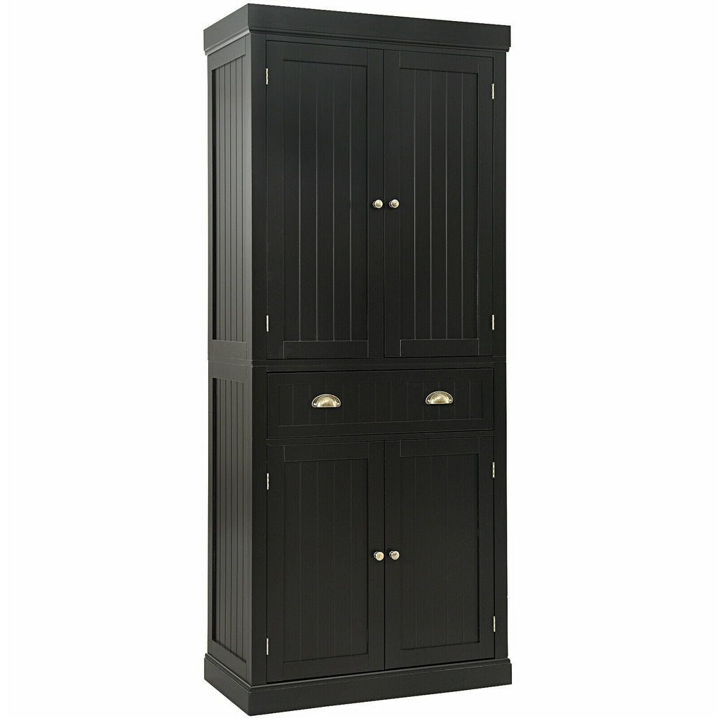 4-Door Pantry Storage Cabinet with Drawer & Shelves – Dark Brown