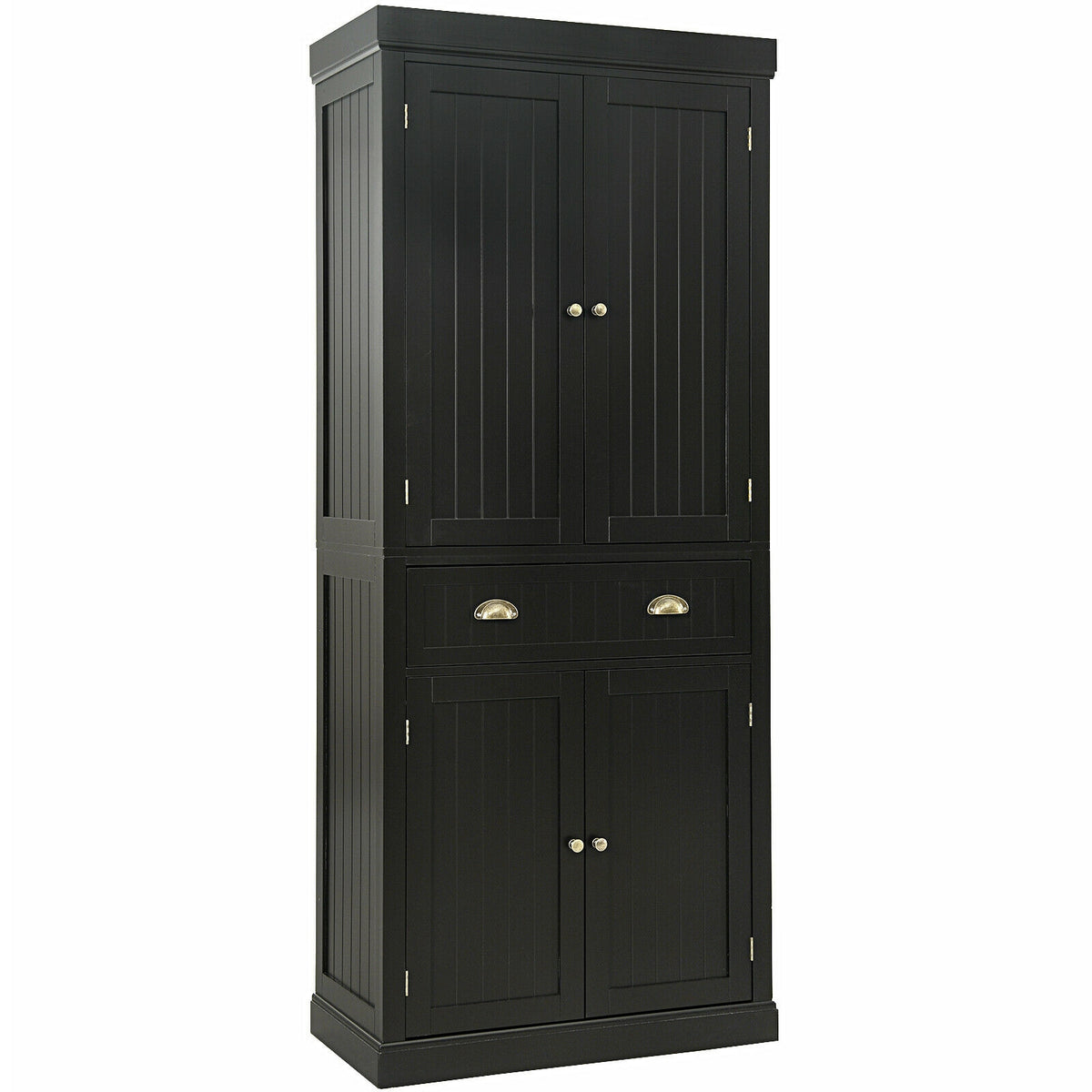 4-Door Pantry Storage Cabinet with Drawer & Shelves – Dark Brown