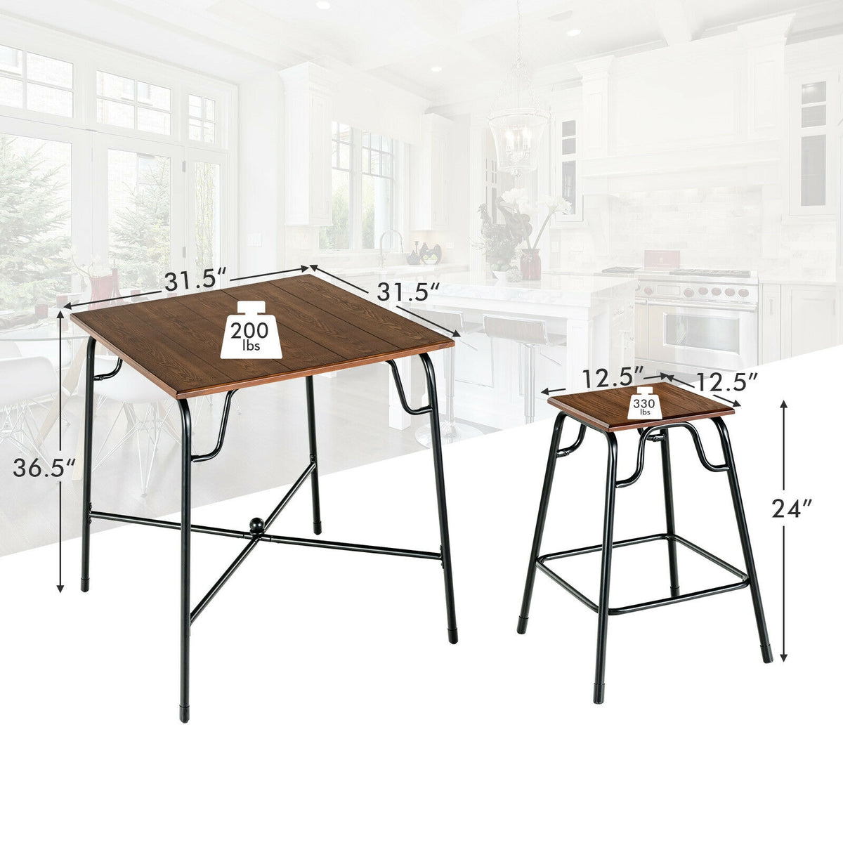 5-Piece Bar Table Set with 4 Counter Height Stools - Rustic Brown