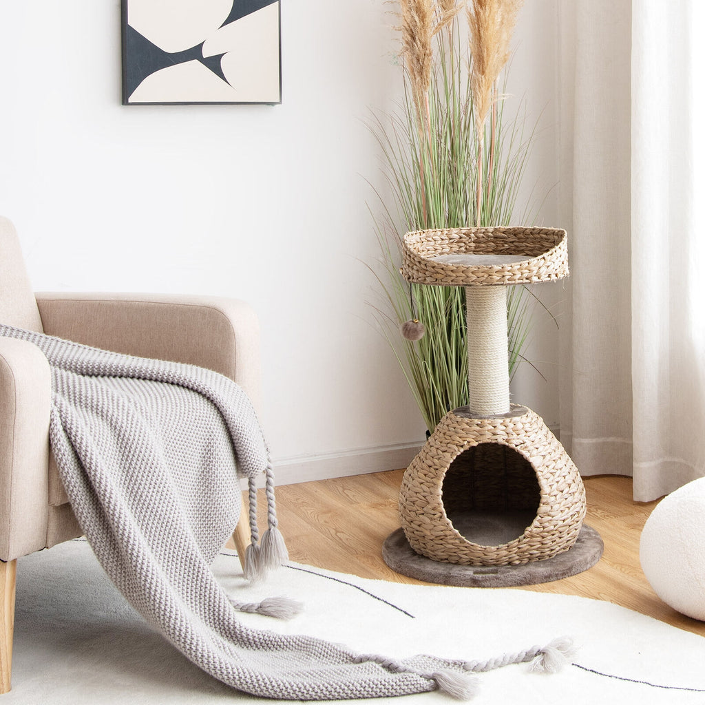 28-Inch Hand-Made Cat Tree Tower with Jump Platform - Coffee Variation