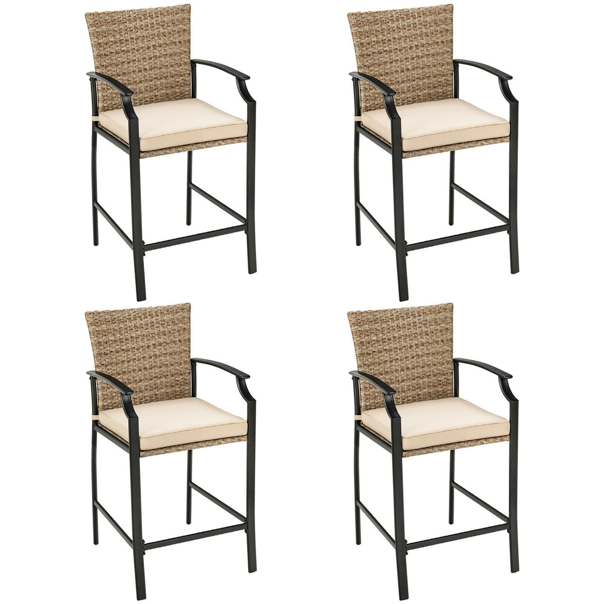 32 Inches Outdoor Steel Square Bar Table with Powder-Coated Tabletop