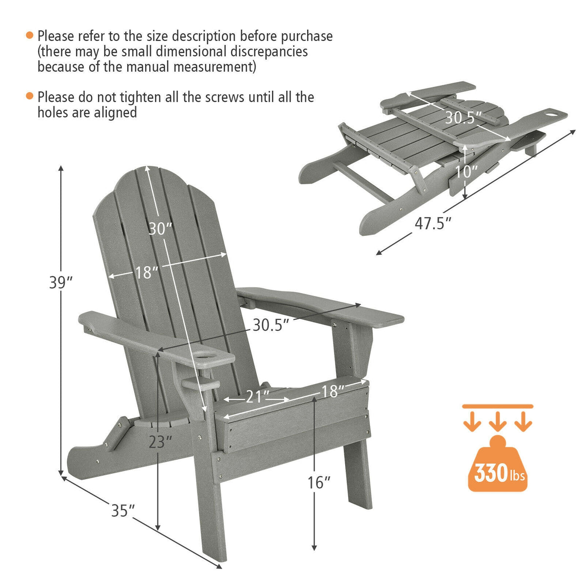 Foldable Patio Chair with Cup Holder - Gray
