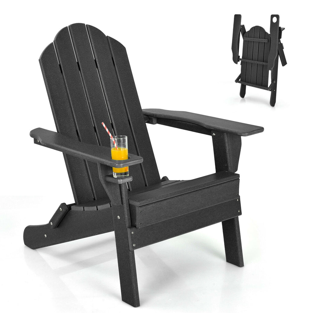 Foldable Weather Resistant Patio Chair with Built-in Cup Holder