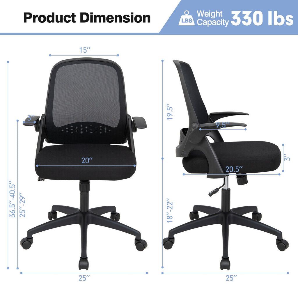 Adjustable Mesh Office Chair with Flip-up Armrest - Black