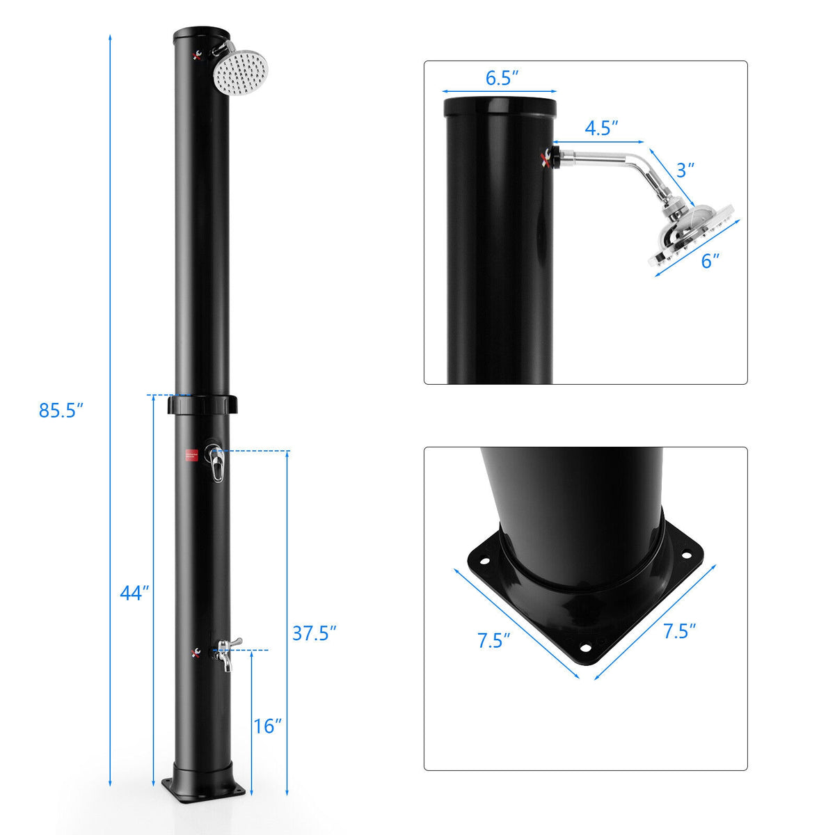 Solar Outdoor Shower 7.2 Ft 10 Gallon – Black