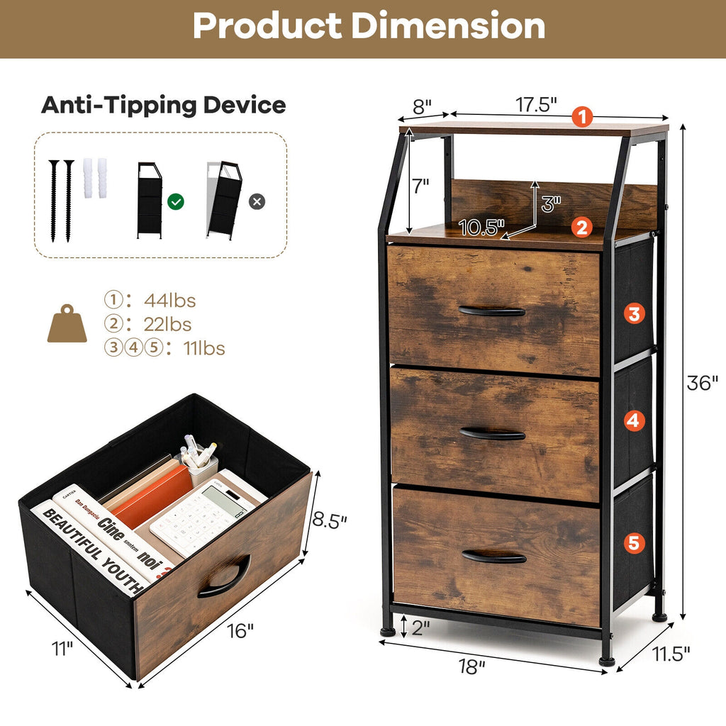 Freestanding Cabinet Dresser with Wooden Top Shelves, M