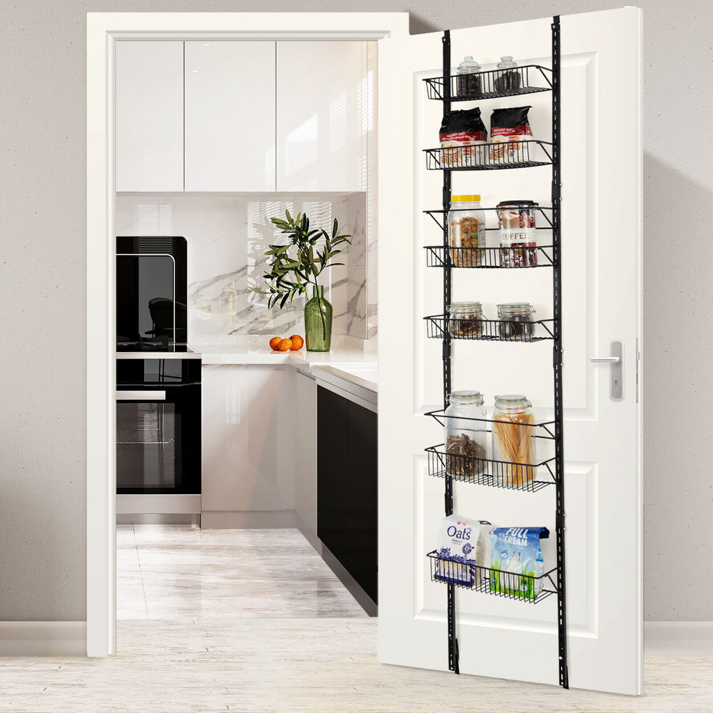 Over the Door Pantry Organizer Rack with Adjustable Hooks and 6 Baskets - Kitchen & Storage
