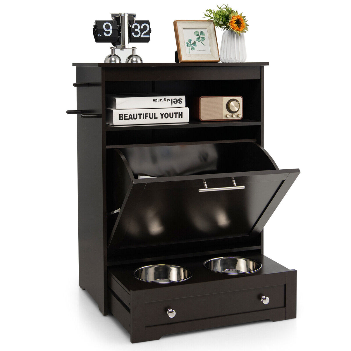 Pet Feeder Station with Stainless Steel Bowls - Coffee Variation
