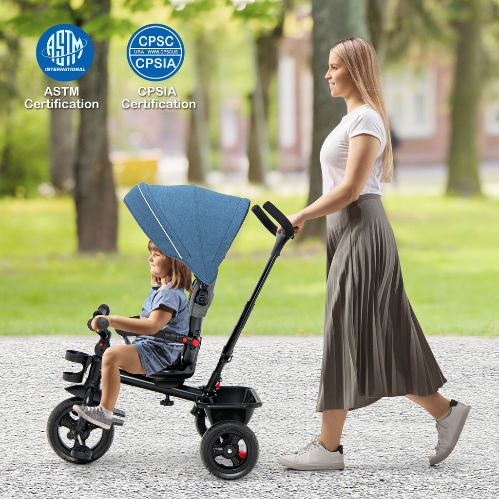 4-in-1 Baby Tricycle Toddler Trike with Reversible Seat & Blue Variation