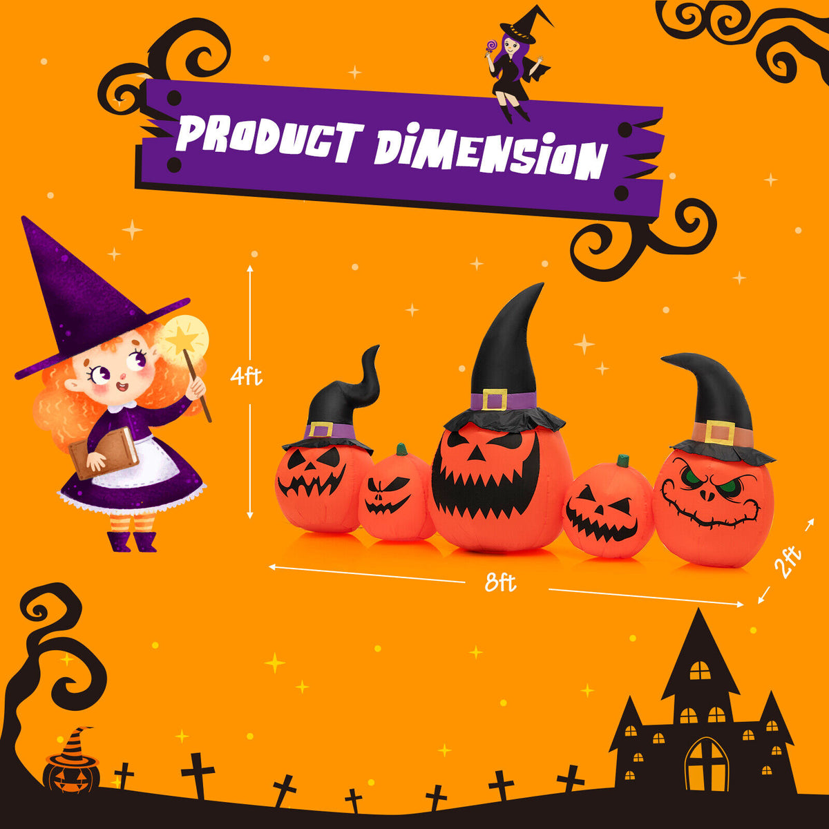 Inflatable Pumpkin Family Halloween Yard Decoration with LED Lights - Waterproof, 8 Feet