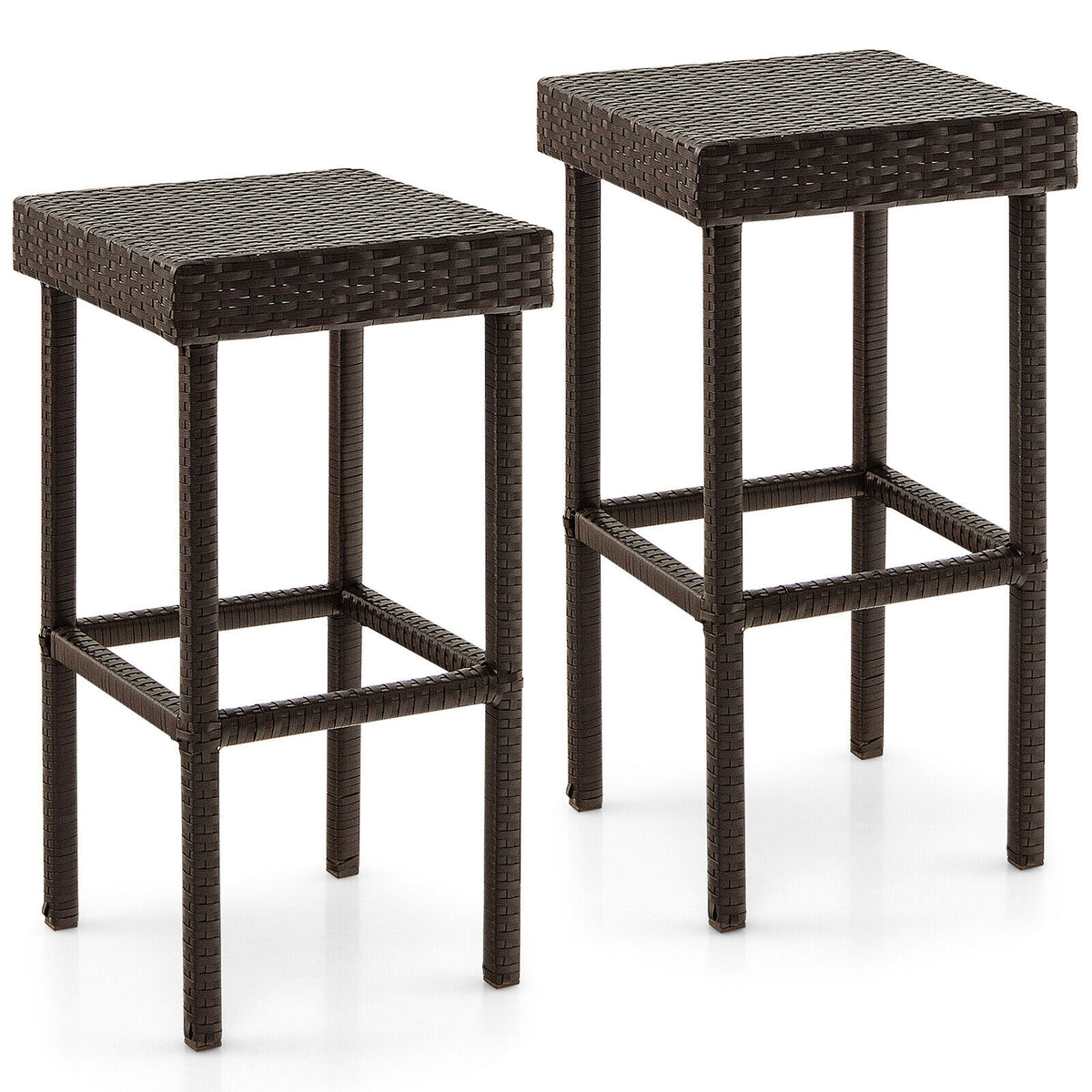 Rattan Swivel Barstools Set of 2 with Curved Back - Black