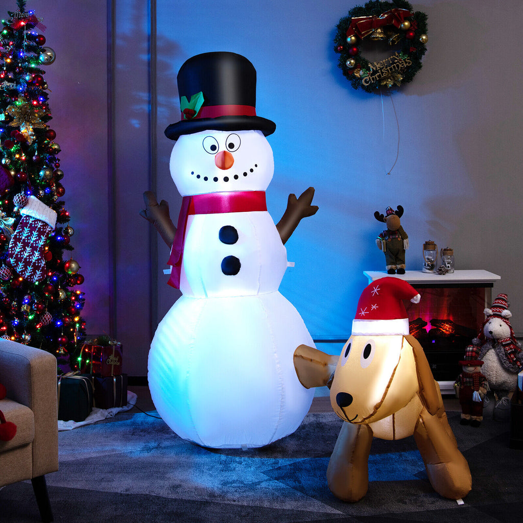 6 Ft Inflatable Snowman and Dog Christmas Decoration with LED Lights