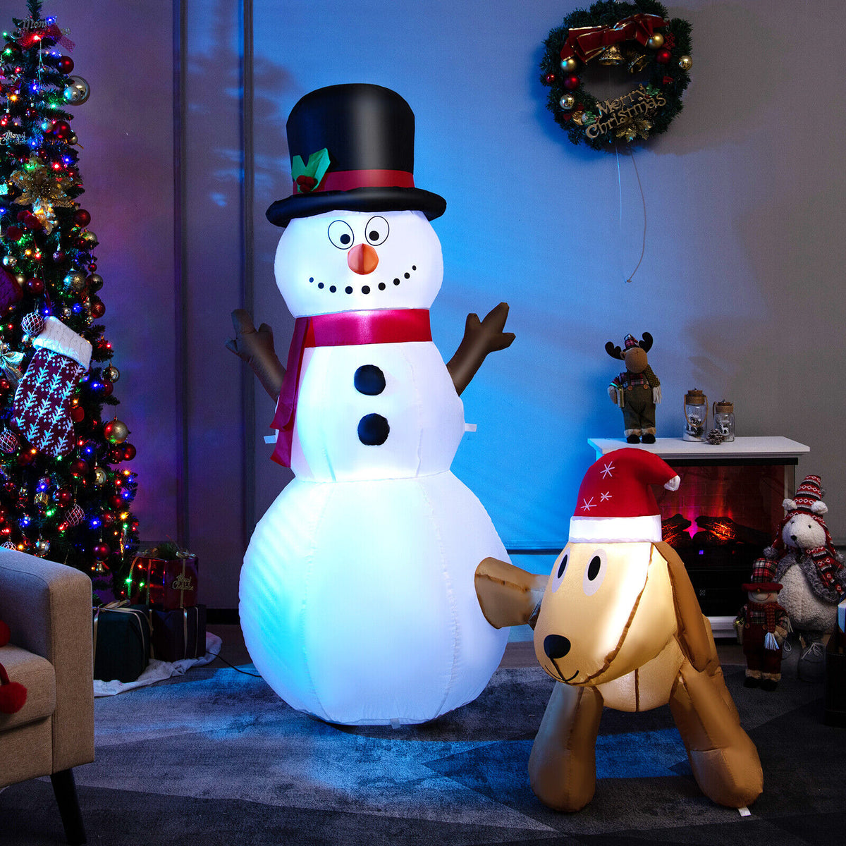 6 Ft Inflatable Snowman and Dog Christmas Decoration with LED Lights