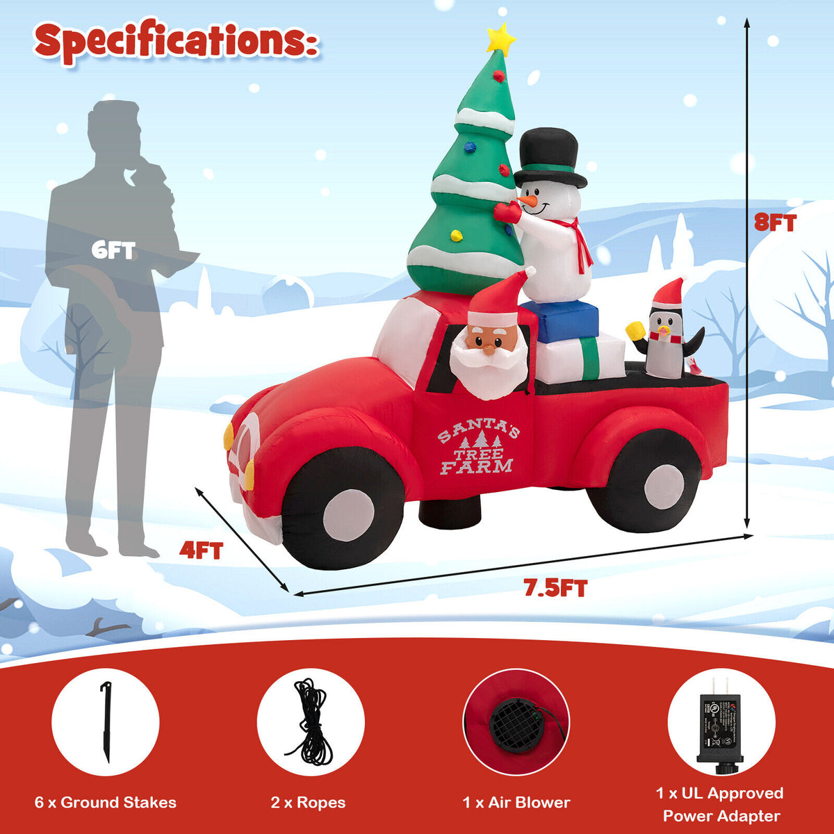 Inflatable Santa Claus Driving a Car with LED Lights & Air Blower - 8ft Christmas Decoration - Santa Car B Style