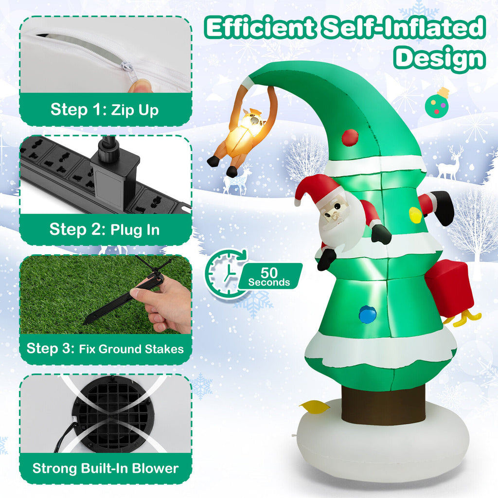 Inflatable Christmas Tree with Santa Claus - 8ft Holiday Decor with LED Lights - Variation: F Style