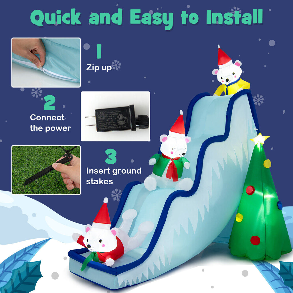 Inflatable Polar Bear Slide Scene Decoration with LED Lights - Outdoor Christmas Yard Decor